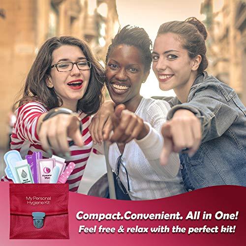 pH Advantage Menstrual Kit All-in-One | Convenience on The Go | Single Period Kit Pack for Travelling, Tweens & Teenagers or Emergency situations | Individually Wrapped Feminine Hygiene Products (Red Purse)