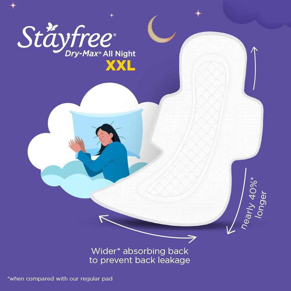 Stayfree Stayfree Dry Max All Night XL Dry Cover Sanitary Pads For Women With Wings, 28 Pads