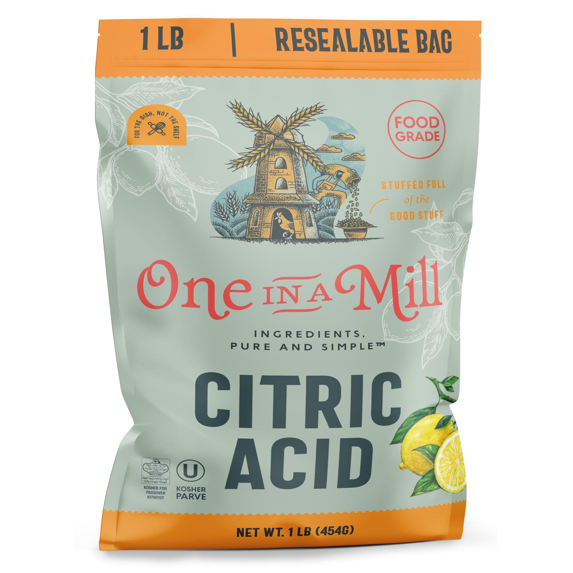 One In A Mill ONE IN A MILL Citric Acid Powder 1LB | Food Grade for Cooking, Baking, Canning, and Cheese Making | All-Natural Preservative & Flavor Enhancer | DIY Skincare, Bath Bombs, Water Softening, and Cleaning