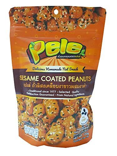 Pele Pele, 4 Packs of Sesame Coated Peanuts, Deliicious Homemade Nut Snack from Pele brand, Selected Quality from natural ingredients. (No trans fat, No cholesterol) (130 g/ pack).