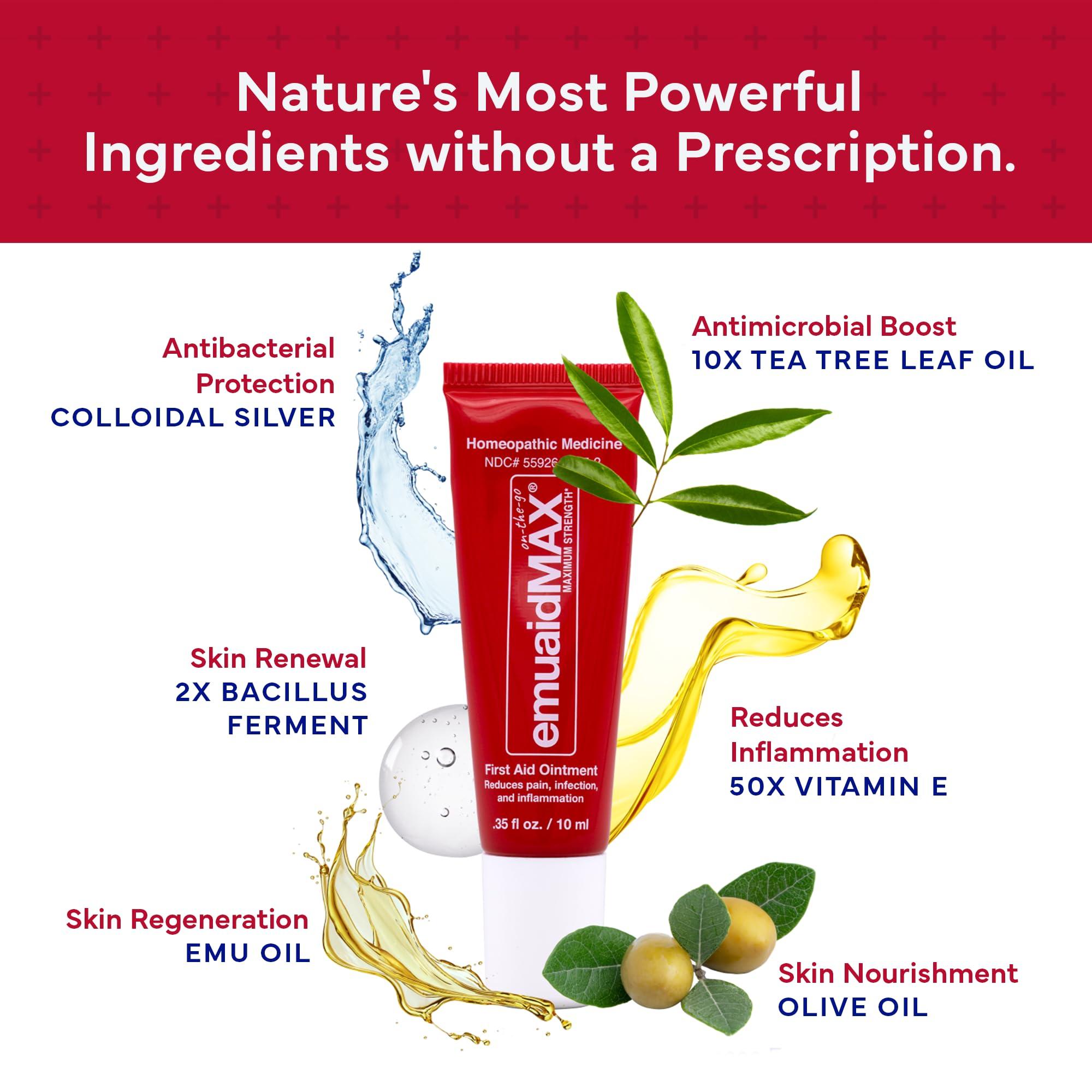 emuaid EMUAIDMAX First Aid Homeopathic Ointment, Natural Fast-Acting Topical Ointment for Resistant Skin Conditions, Reduces Itching, Pain, and Swelling, On-The-Go Travel Size, 0.35oz, 2 Pack