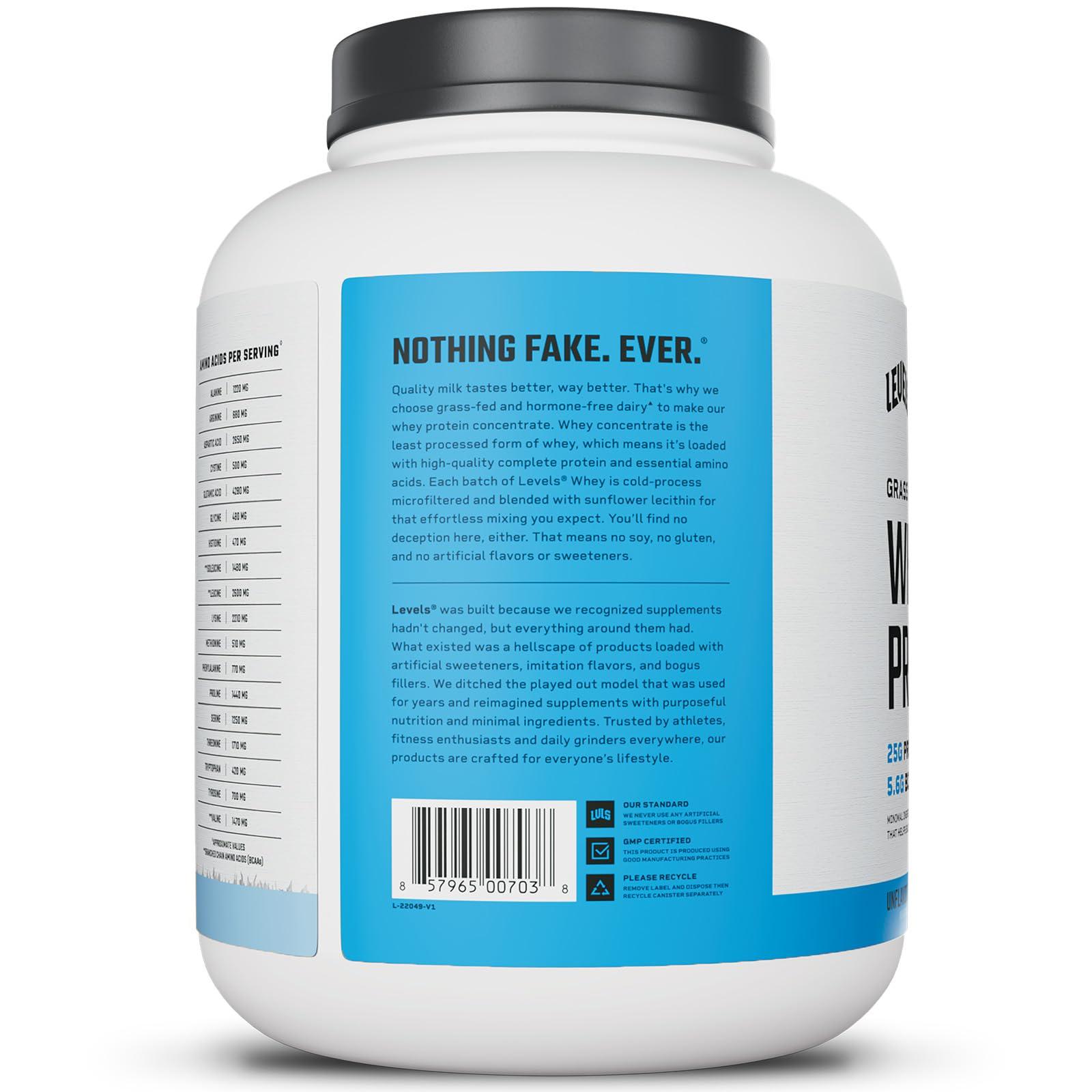 Levels Nutrition Levels Grass Fed Whey Protein, No Artificials, 25G of Protein, Unflavored, 5LB