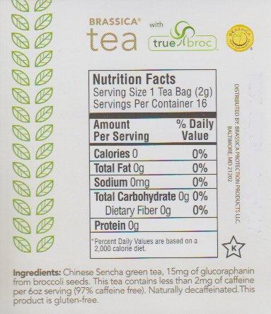 Brassica Tea Brassica Tea Decaf Sencha Green Tea with Truebroc, 6 boxes (96 Total Tea Bags)