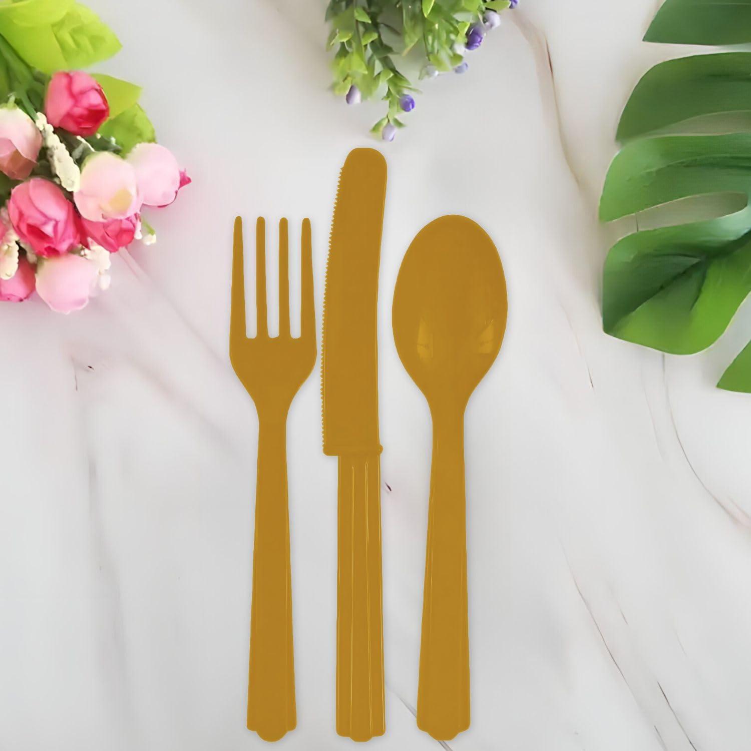 amscan Assorted Gold Plastic Cutlery (Pack of 24) - Elegant, Durable & Disposable Party Supplies for Every Occasion