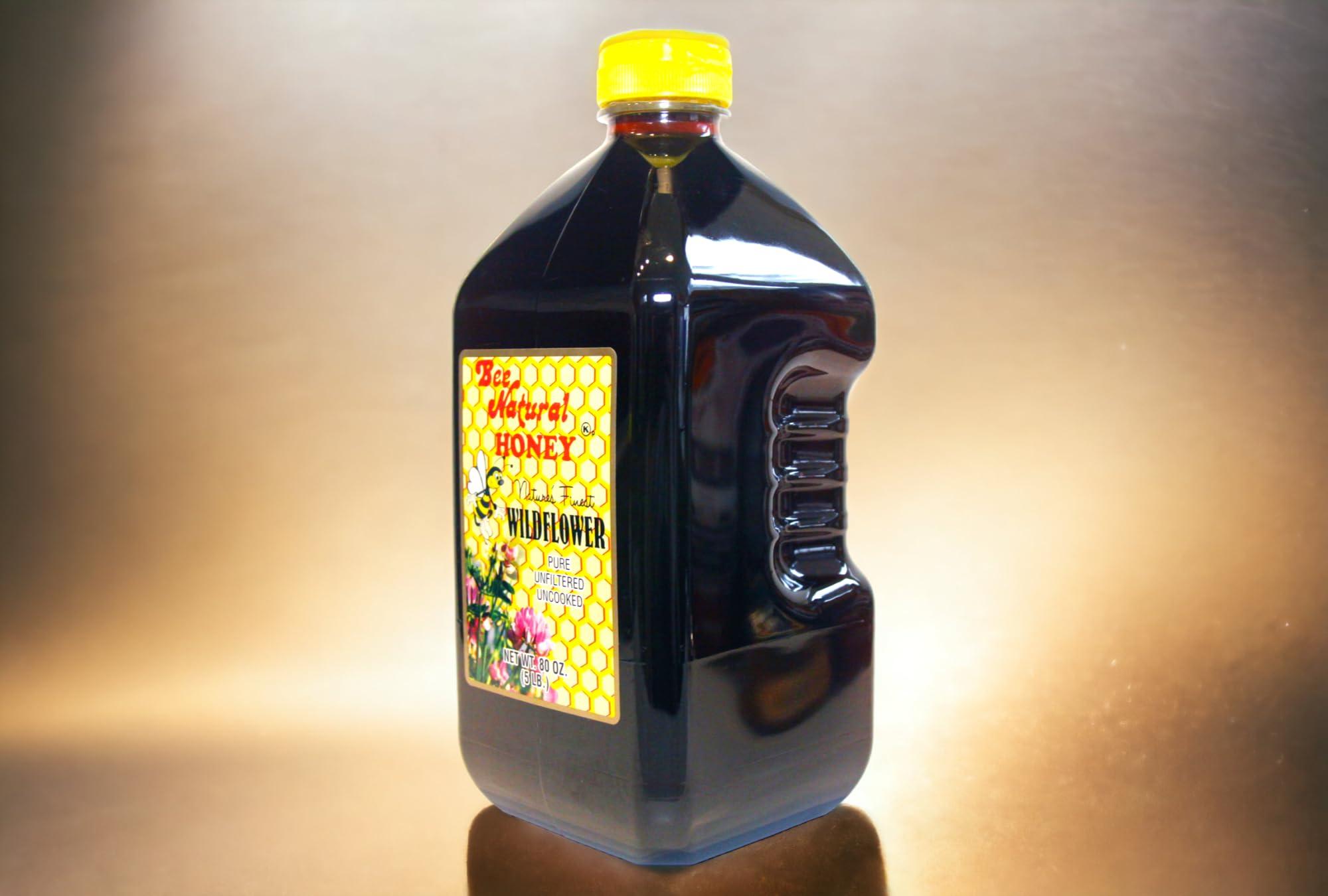 Bee Natural Honey Bee Natural South Florida Wildflower Honey - Natural, Pure, Unfiltered and Uncooked Honey | Kosher Certified | Ideal for Weddings, Events, Corporate Gifts, Travel, Baking, and Cooking (80 Ounce Jar - 5 LB)