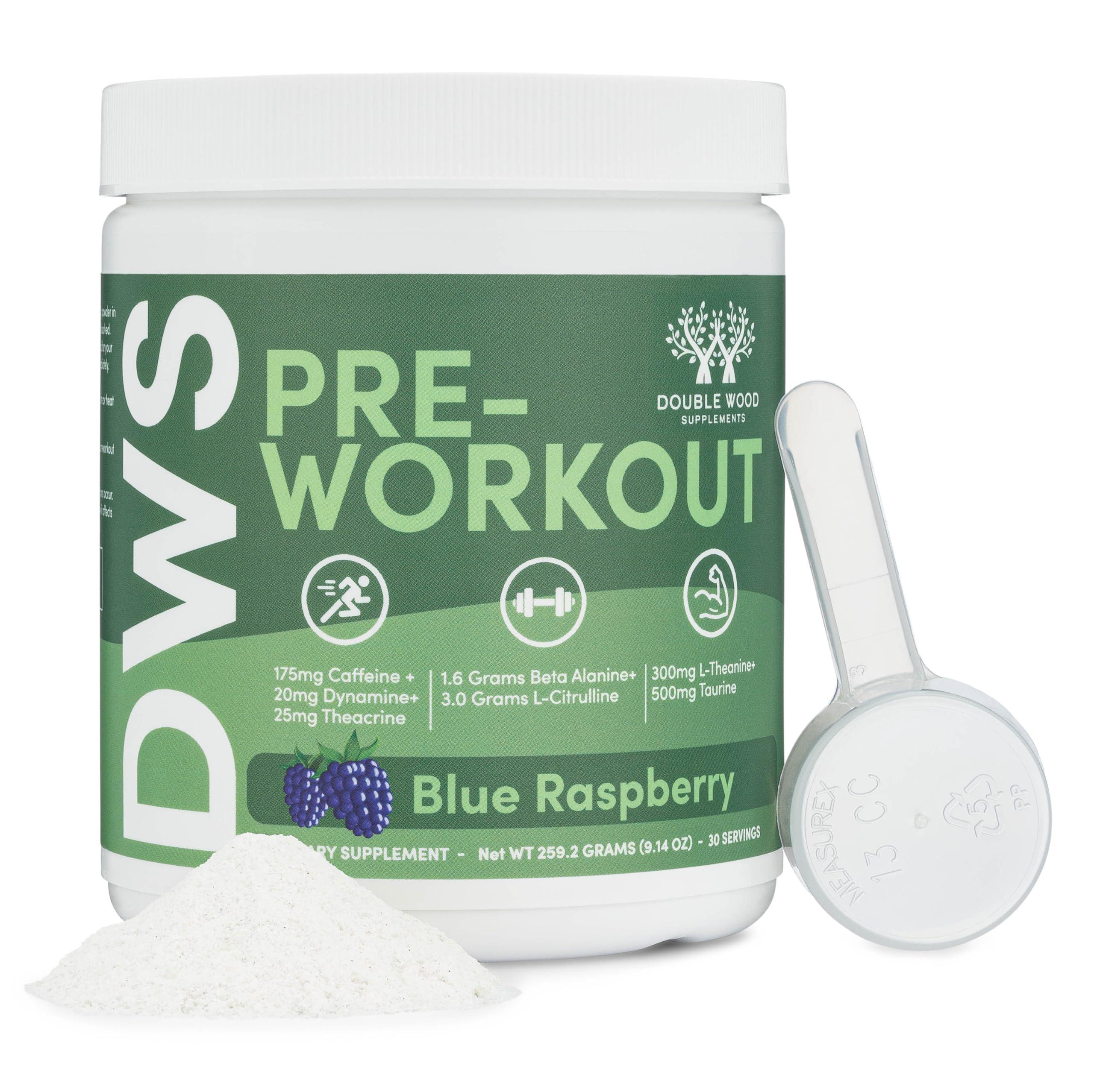 Double Wood Supplements Pre Workout Powder for Men & Women (30 Servings of Caffeine, Beta Alanine, L-Citrulline, Dynamine, L-Theanine, Taurine, Theacrine, & More) Preworkout Powder with Scoop by Double Wood (Blue Raspberry)