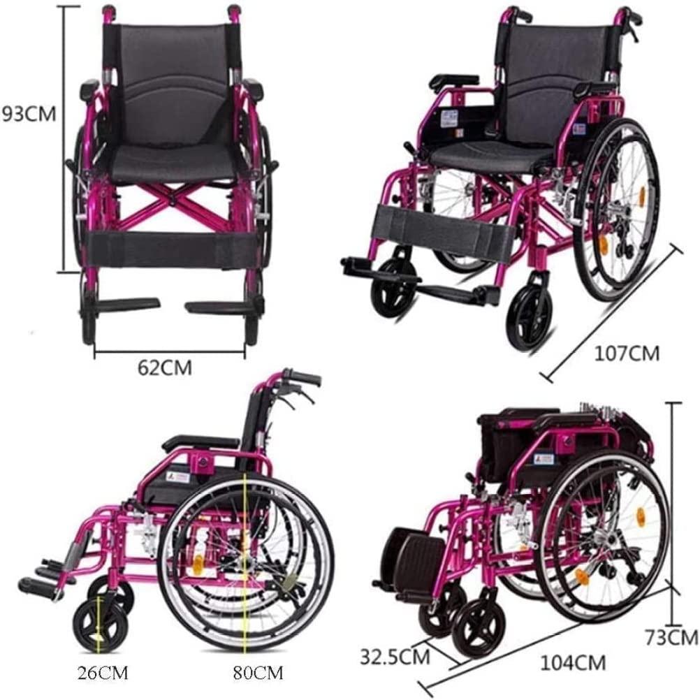 YUSIWOAL Lightweight Wheelchair Elderly Wheelchair Folding Lightweight Manual Self Propelled Wheelchair Portable Medical Magnesium Alloy Sport Wheelchair for Seniors and Adults Mobility Aids