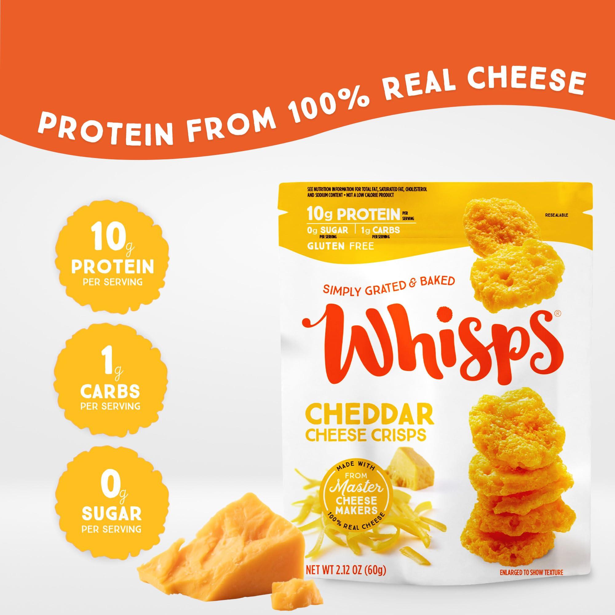 Whisps Whisps Cheese Crisps Cheddar Cheese| Protein Chips | Healthy Snacks | Protein Snacks, Gluten Free, High Protein, Low Carb Keto Food (2.12 Oz, 6 Pack)