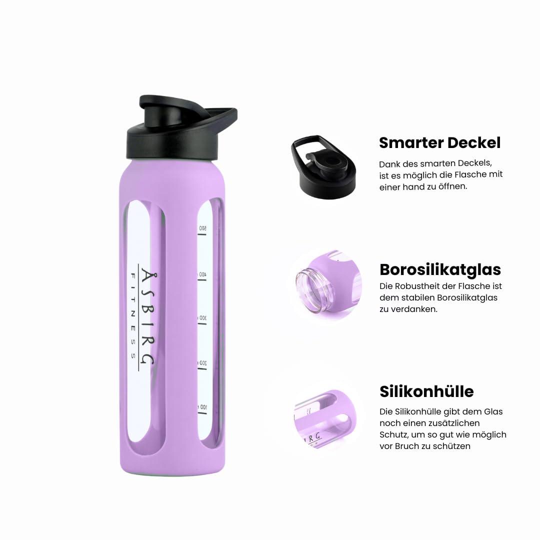 Asbirg Asbirg Fitness | Protein Shaker Made of Glass | Protein Shaker | Drinking Bottle | with Spiral Ball | Black (pastel purple)