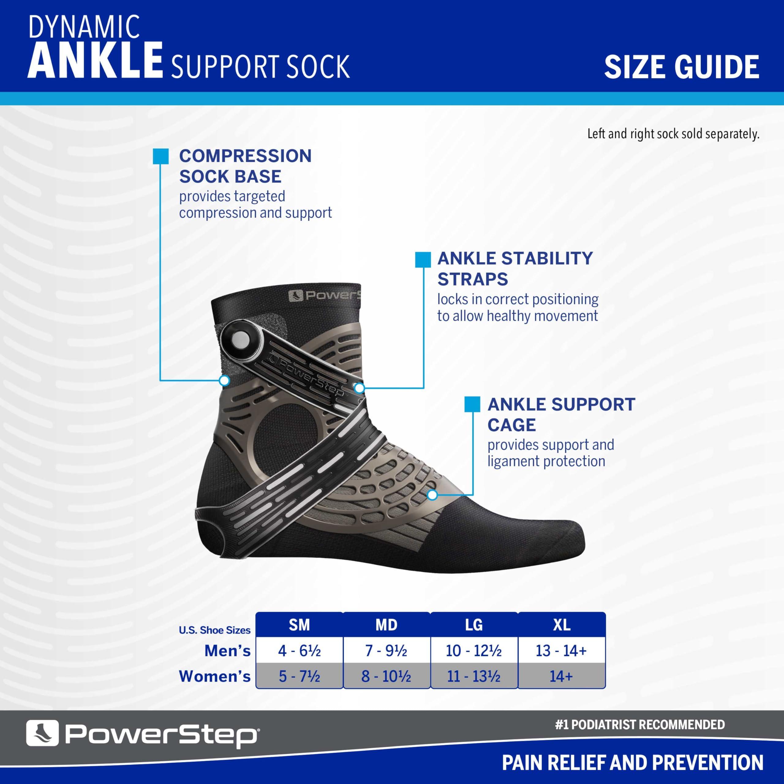 Powerstep Powerstep Unisex\'s Dynamic Stability, Ankle Brace and Compression Sock, for Flexibility, Support and Injury Prevention, Black, Left Large