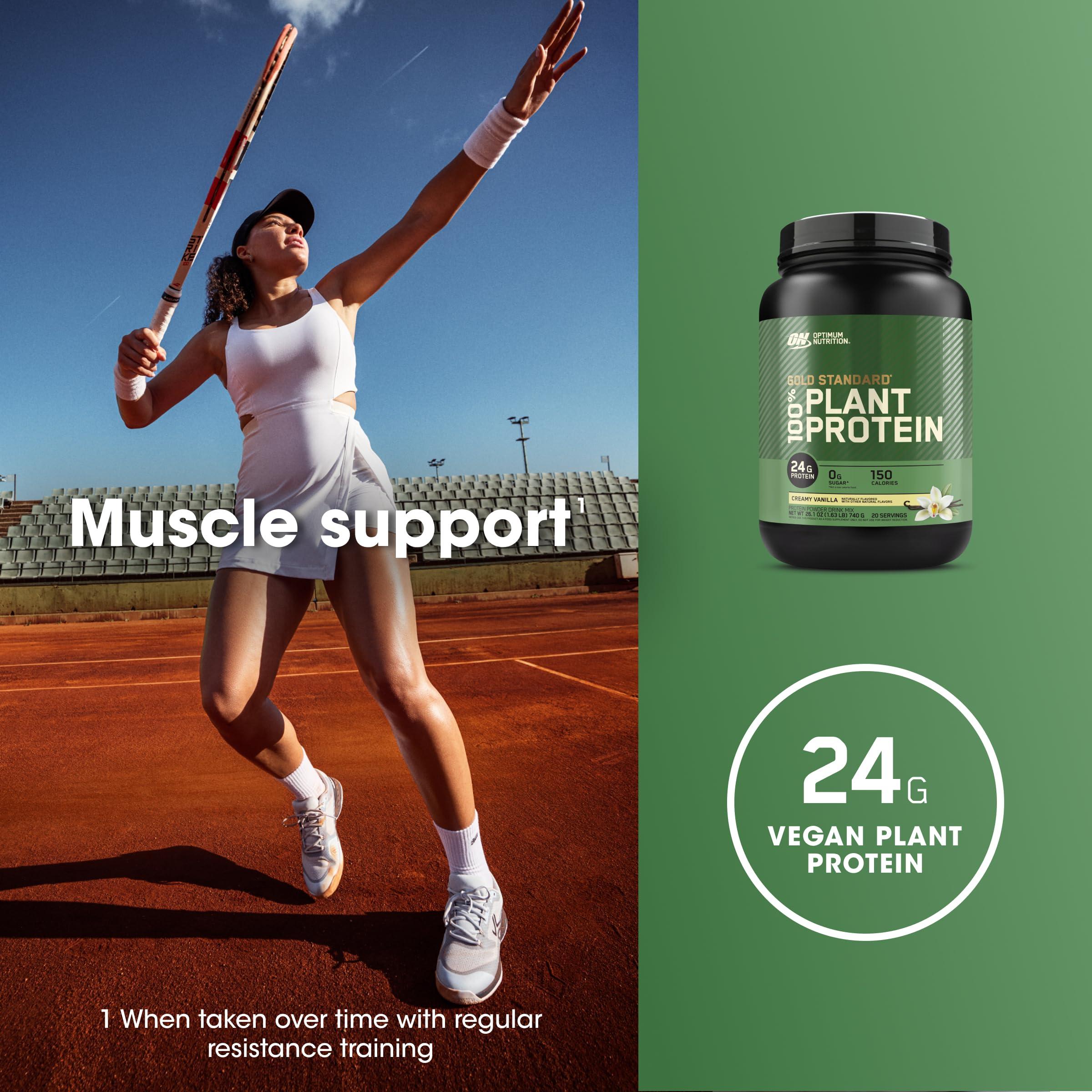 Optimum Nutrition Optimum Nutrition Gold Standard 100% Plant Based Protein Powder, Gluten Free, Vegan Protein for Muscle Support and Recovery with Amino Acids - Creamy Vanilla, 20 Servings (Packaging May Vary)