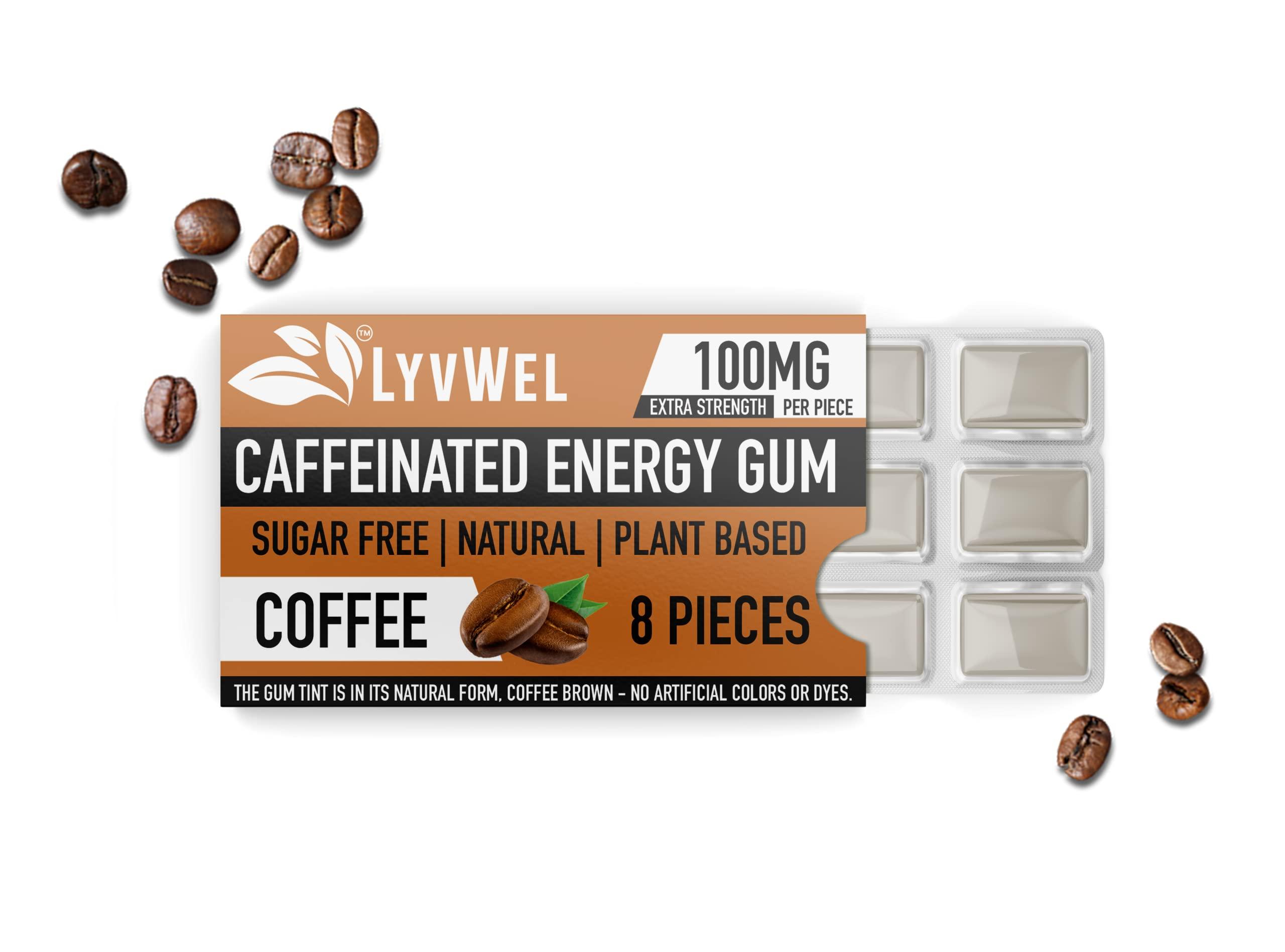Lyvwel LyvWel Energy Gum | 100mg Caffeine per gem | All Natural | Sugar-Free Pre-Workout Boost: Your Essential Energy Supplement to Stay Awake- 3 Pack (Coffee)