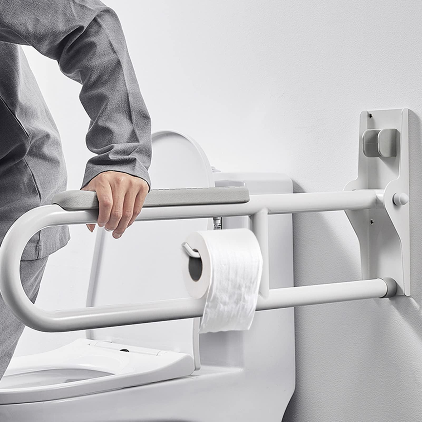 GUAWJRZDP Foldable Toilet Grab Bar,Drop Down Grab Rail,Bathroom Support,90folding, stable support,non-slip,with tissue holder,Be applicable elderly,disabled,pregnant women Toilet Rails ( Size : 70cm(27.55in) )