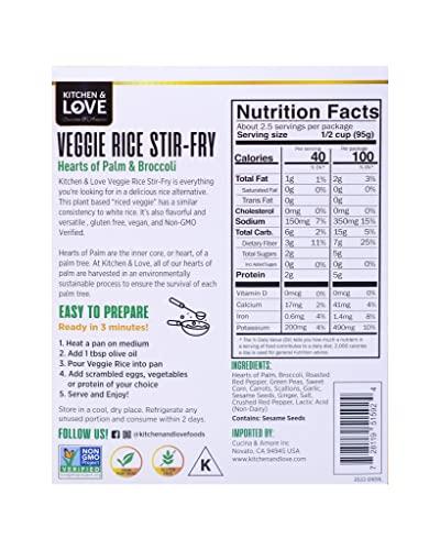 Kitchen & Love Kitchen & Love Hearts of Palm Veggie Rice Stir Fry, Low Carb, Low Calories, Plant Based, Non GMO, Gluten Free Rice Alternative, Vegan, Easy to Prepare Quick Meal 8 Oz (Pack of 3)