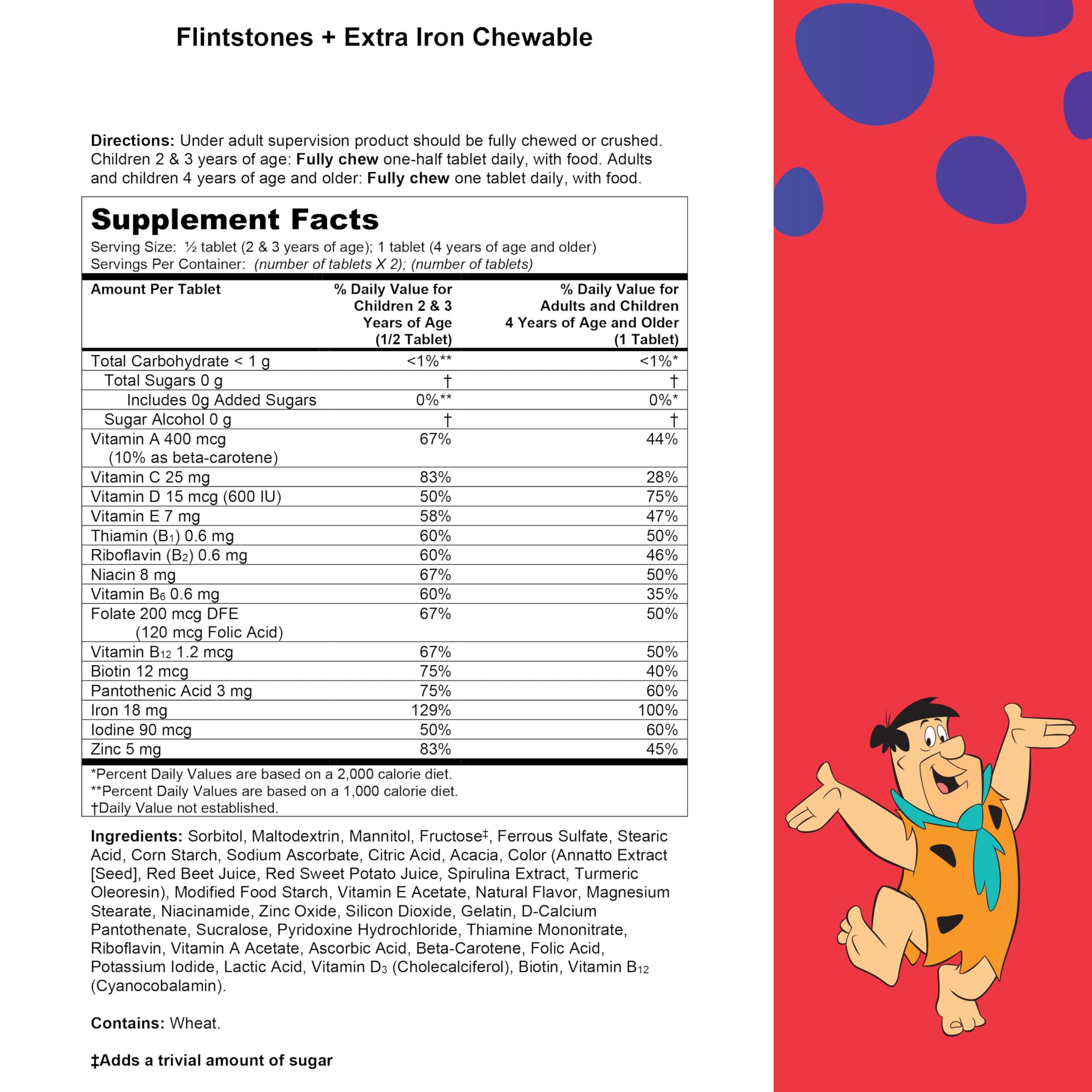 Flintstones Vitamins Flintstones Chewable Kids Multivitamin with Vitamin C, D, B12 & Iron for Toddlers, 90 Count (Pack of 2)