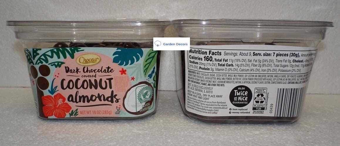 Choceur Choceur Dark Chocolate Covered Coconut Almonds 10oz 283g (Two Tubs)