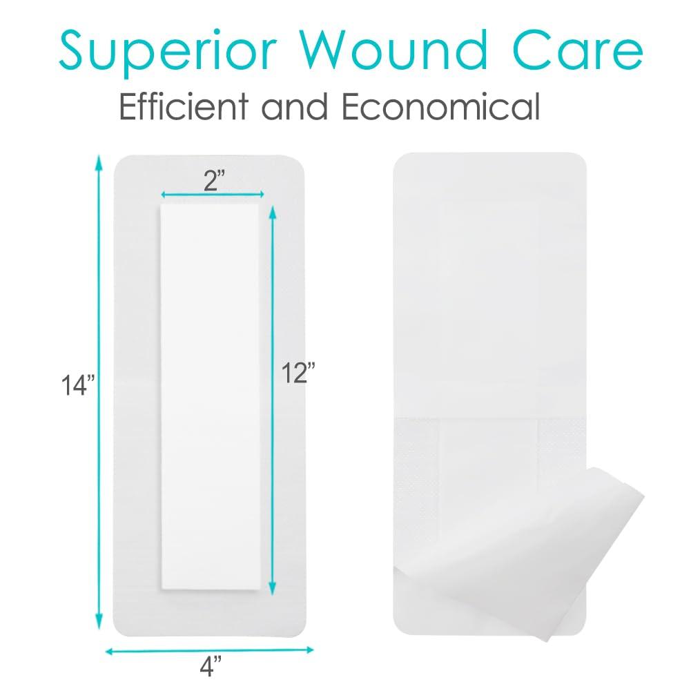 Hola Health 10 Pcs Waterproof Adhesive Island Dressing 4\"x14\" for Post Knee Replacement Hip Surgery Shower Protector Bandage Extra Long Surgical Incision Wounds Cover Breathable Bordered Gauze