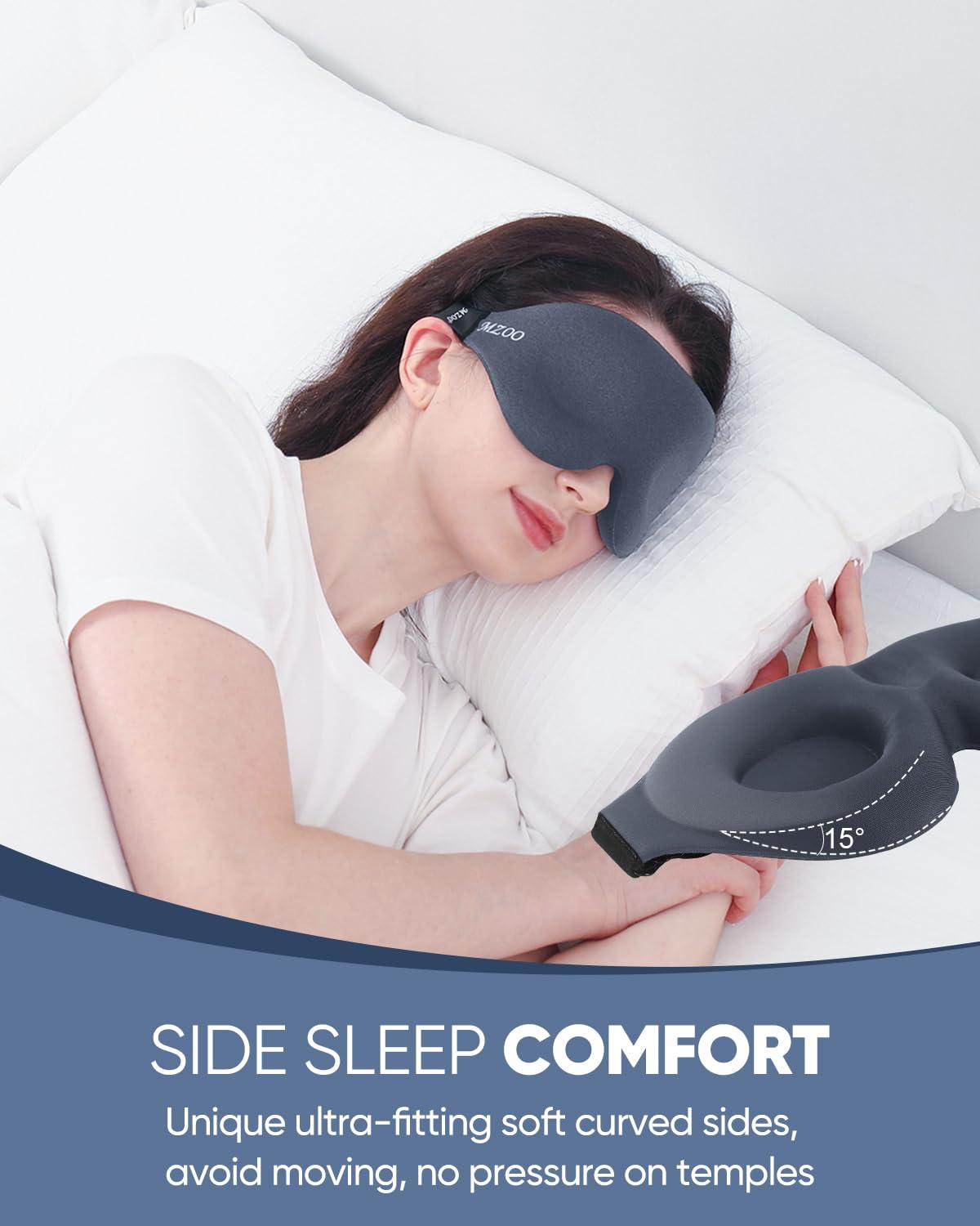 MZOO MZOO Sleep Eye Mask for Side Sleeper Men Women, Zero Eye Pressure 3D Sleeping Mask, Light Blocking Patented Design Night Blindfold, Soft Eye Shade Cover for Travel, Grey