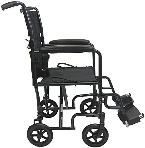 Karman Healthcare Karman Steel Ultra Lightweight Transport Wheelchair with Fixed Full Arms, Black Frame, 19 Pound