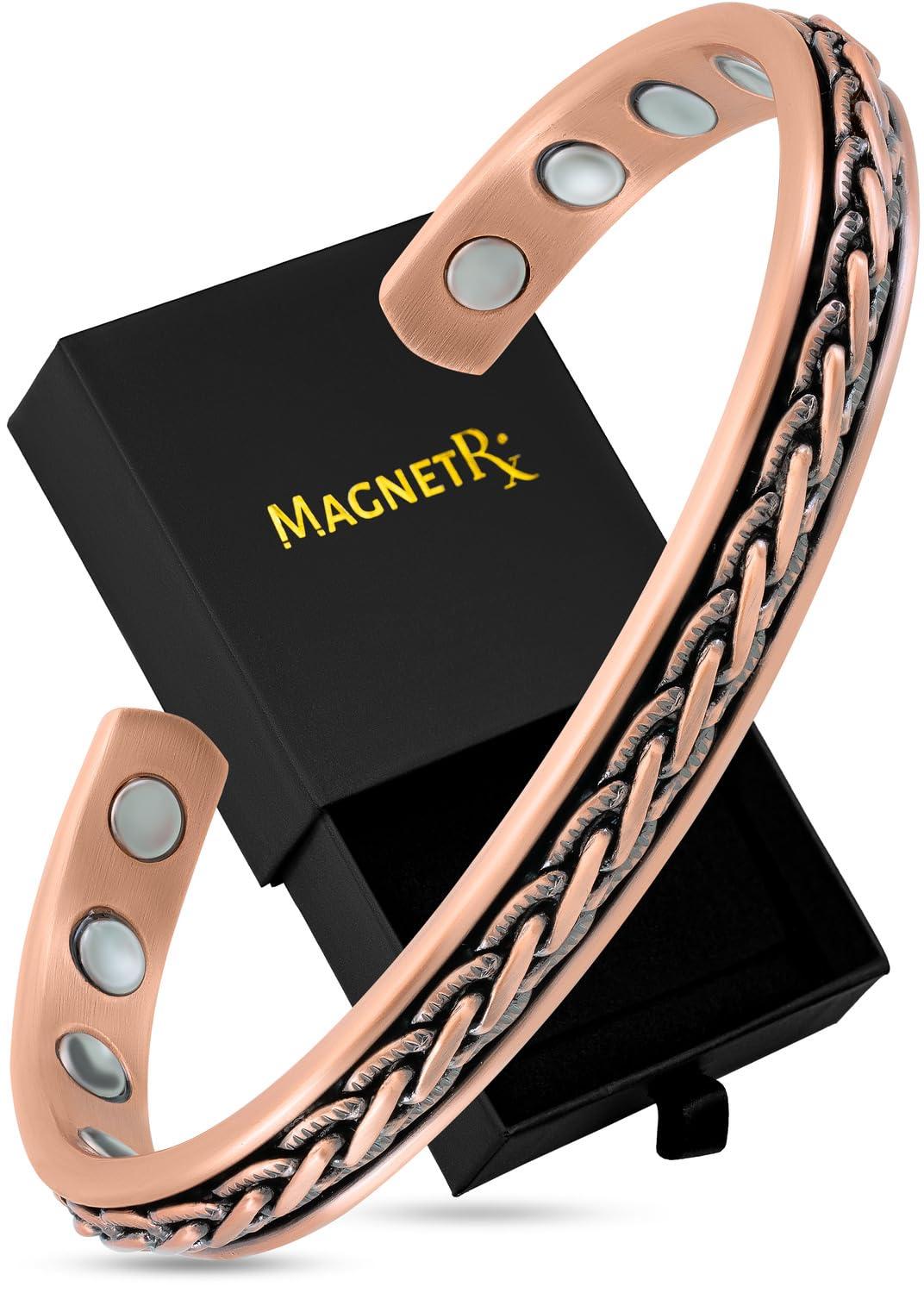 MagnetRX MagnetRX Copper Magnetic Bracelets Effective Pure Copper Bracelet for Men and Women Copper Cuff Adjustable Magnetic Bracelet Bangles (Woven Inlay)