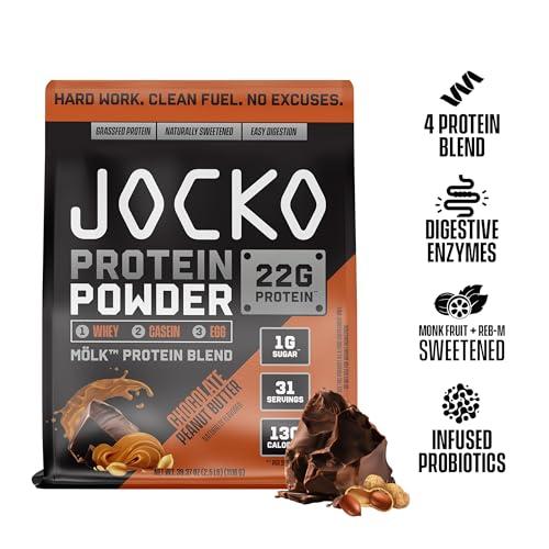 Jocko Fuel Jocko Mlk Whey Protein Powder 22g Low Sugar Monk Fruit Blend - Muscle Recovery & Growth, Packaging May Vary (31 Servings, Chocolate Peanut Butter)