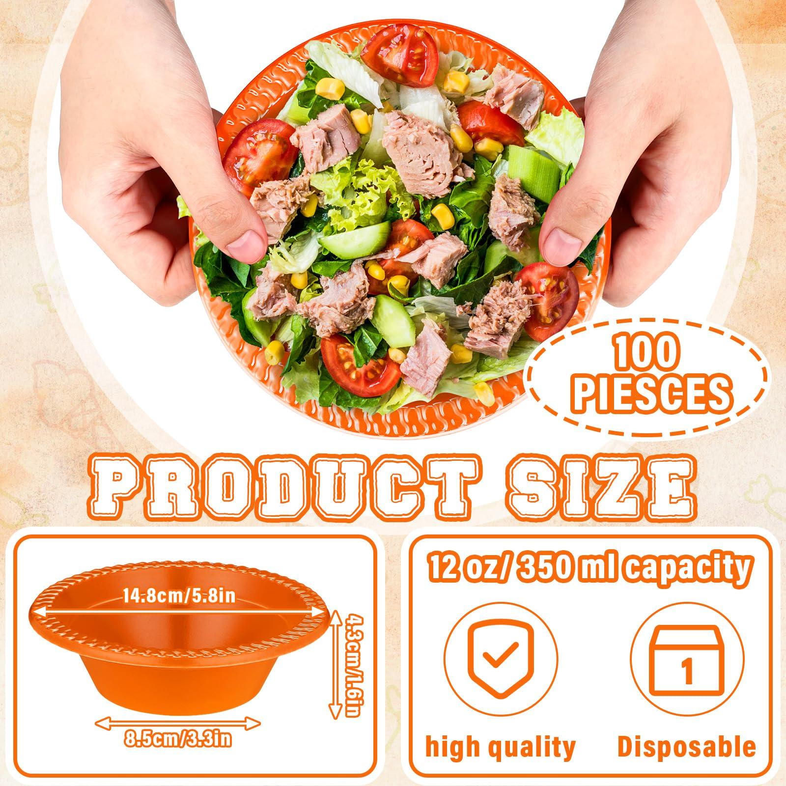 Lallisa Lallisa 100 Pcs 12oz orange Disposable Plastic Bowls Dessert Cups Ice Cream Snack Salad Soup Food Serving Bowls for Party Favor Picnic