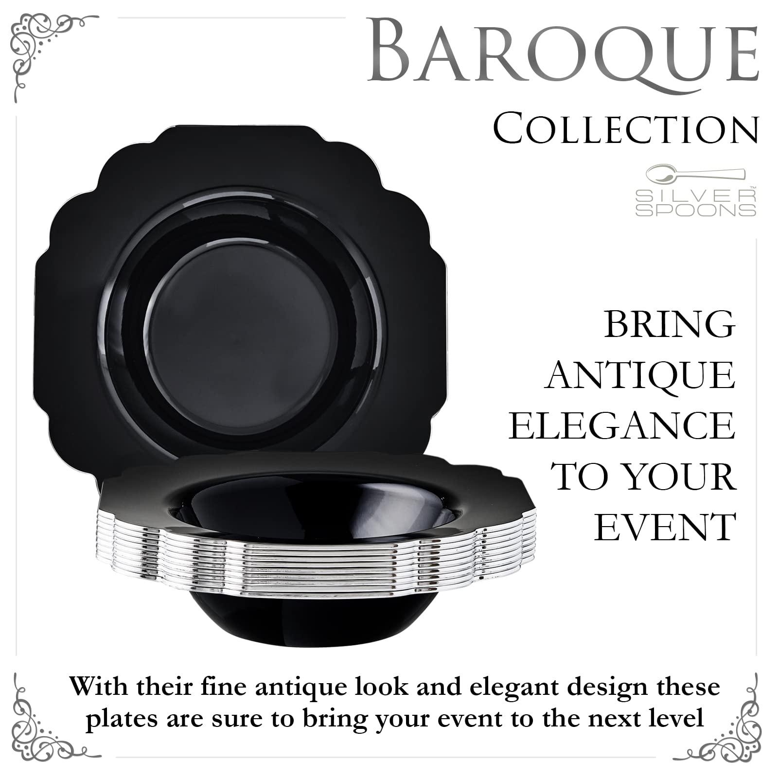 Silver Spoons SILVER SPOONS Disposable Plastic Soup Bowls (10 Piece), Heavy Duty Disposable Soup plates (12 oz), Fine Dining Plastic Dishes For Elegant China Look, Upscaled Servings, Celebrations & Events - Black