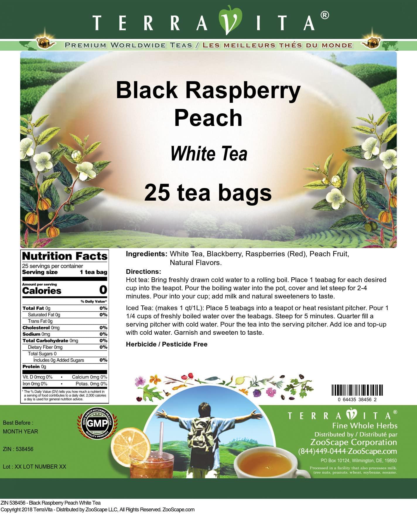 TerraVita Black Raspberry Peach White Tea (25 tea bags, ZIN: 538456) - 2 Pack