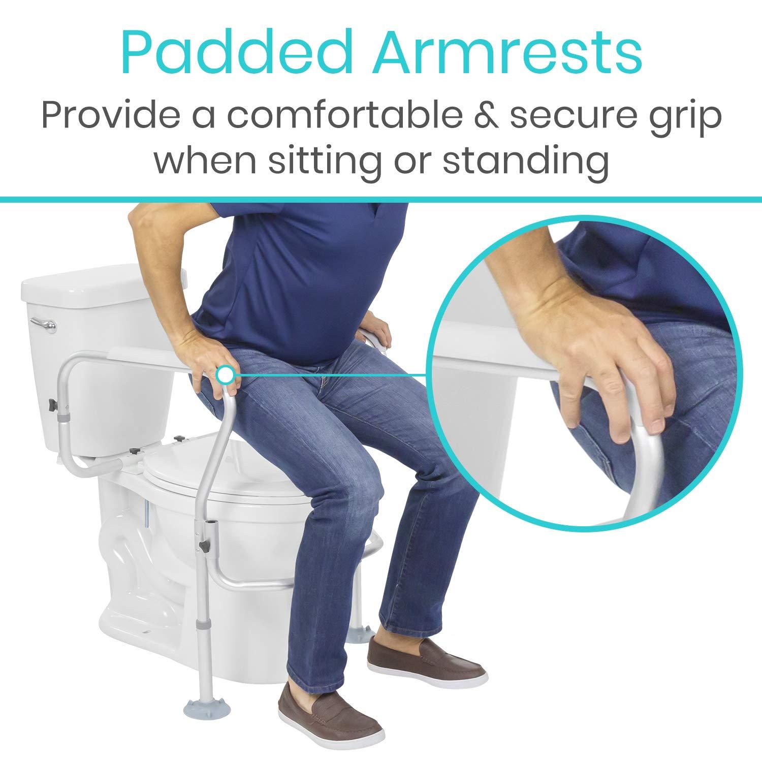 Vive Vive Toilet Safety Rail Frame - Toilet Grab Bars for Elderly, Disabled - Assist Support Rails with Padded Handles - Stand Alone for Bathroom - Adjustable Non Slip for Adults, Seniors, Handicapped