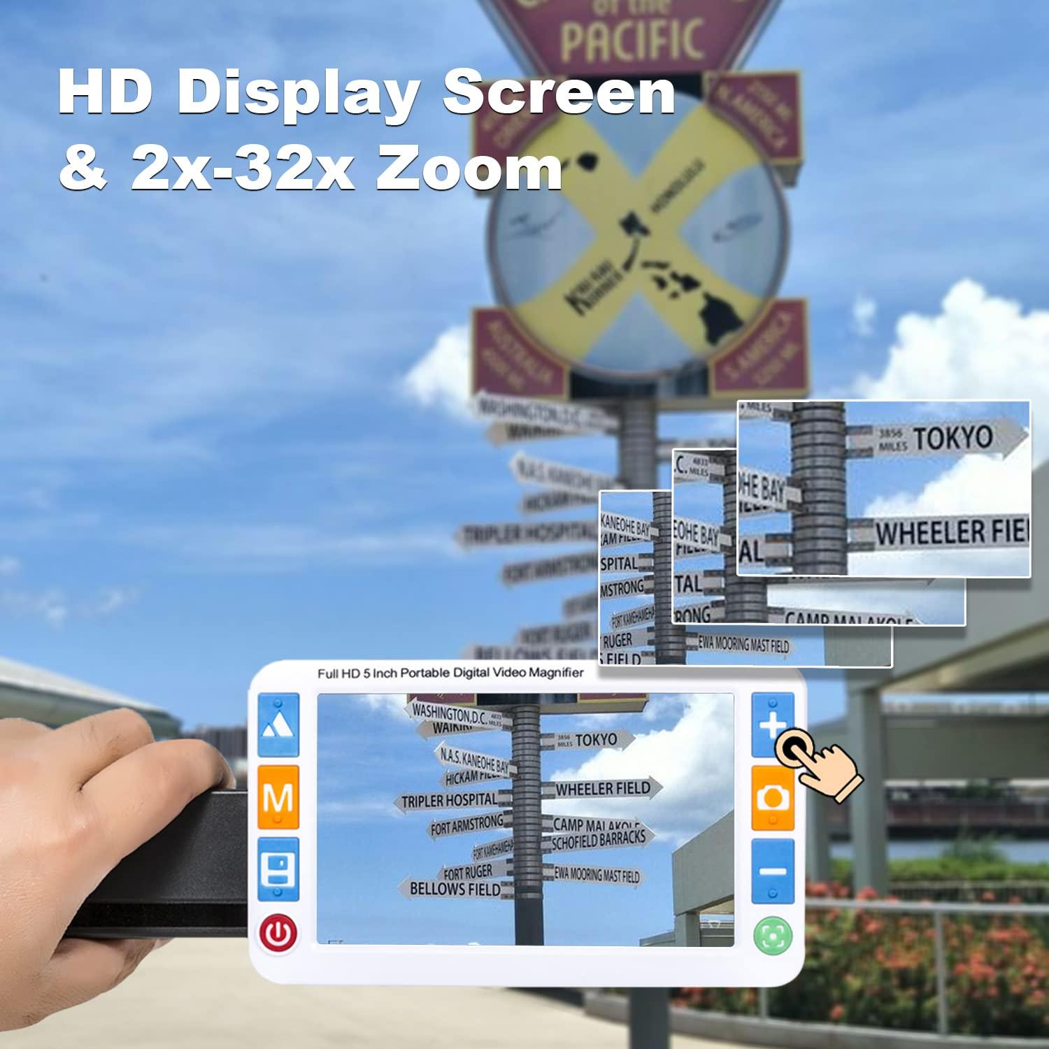 RayHong Portable Digital Video Magnifier Electronic Reading Aid 5.0 Inch with Foldable Handle for The Visually Impaired Macular Degeneration Low Vision, 2X-32X Times Zoom 26 Color Modes