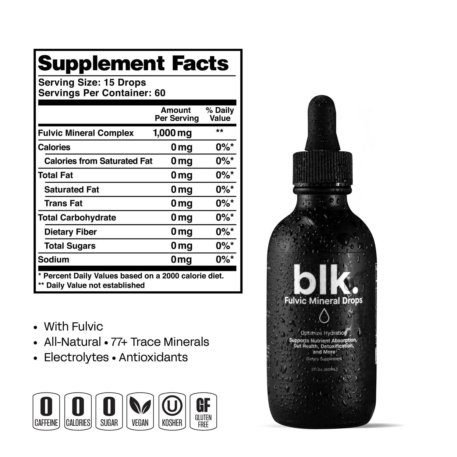 blk. blk. PH 8+ Natural Mineral Alkaline Water Drops Electrolyte Infused with Fulvic and Amino Acids, Zero Sugar, 2oz., 2-Pack