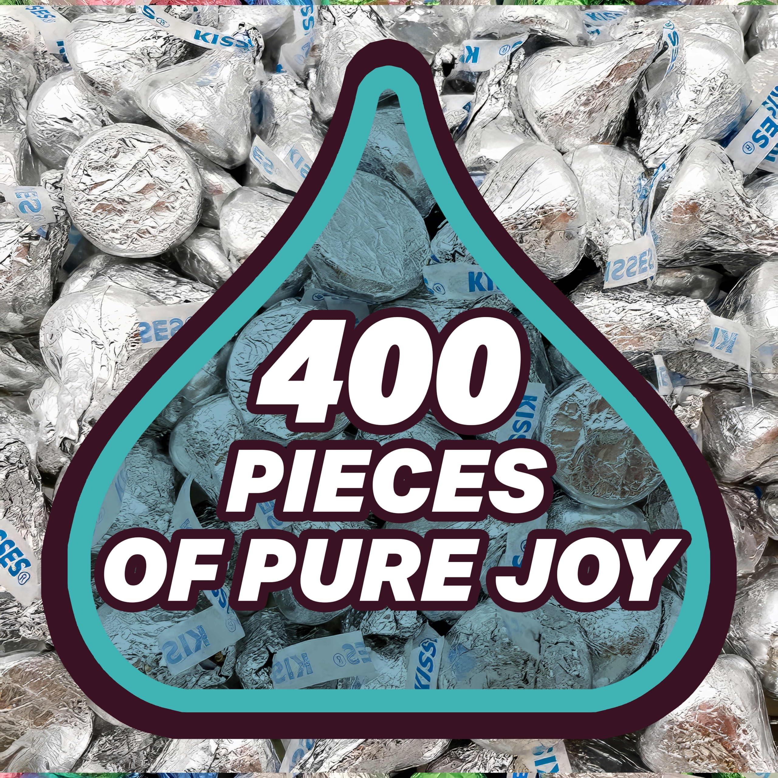 CHAIN & JO SWEETS Hershys Kisses Silver Foiled Classic Milk Chocolate - 4 Pounds approx 400 pieces of Chocolate Candy Individually Wrapped - Ideal for Snacking and Sharing wit Family & Friends - Halloween Candy, Bulk Candy Individually Wrapped, Chocolate Candy Ideal f
