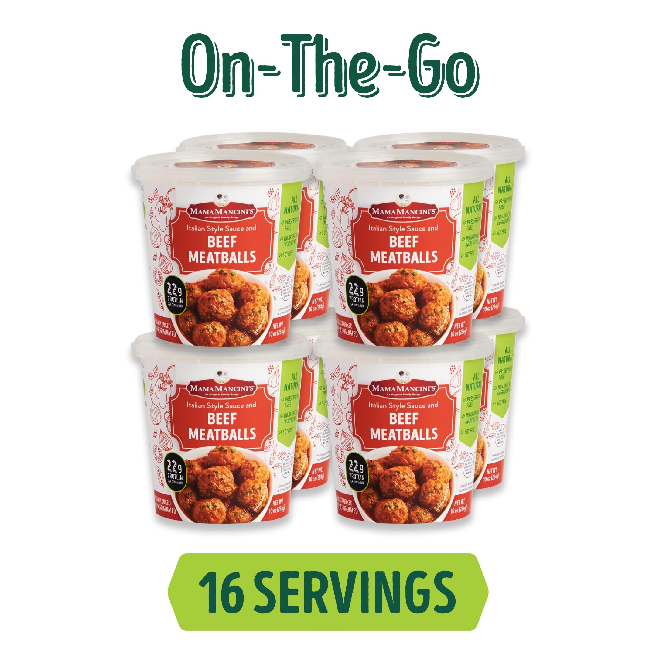 MAMAMANCINI\'S Mama Mancini\'s Beef Meatballs Microwave Meals in Italian Style Pasta Sauce | Frozen Meals Thaw Heat & Eat | 10oz Cup (Pack of 8) (Beef Meatballs)