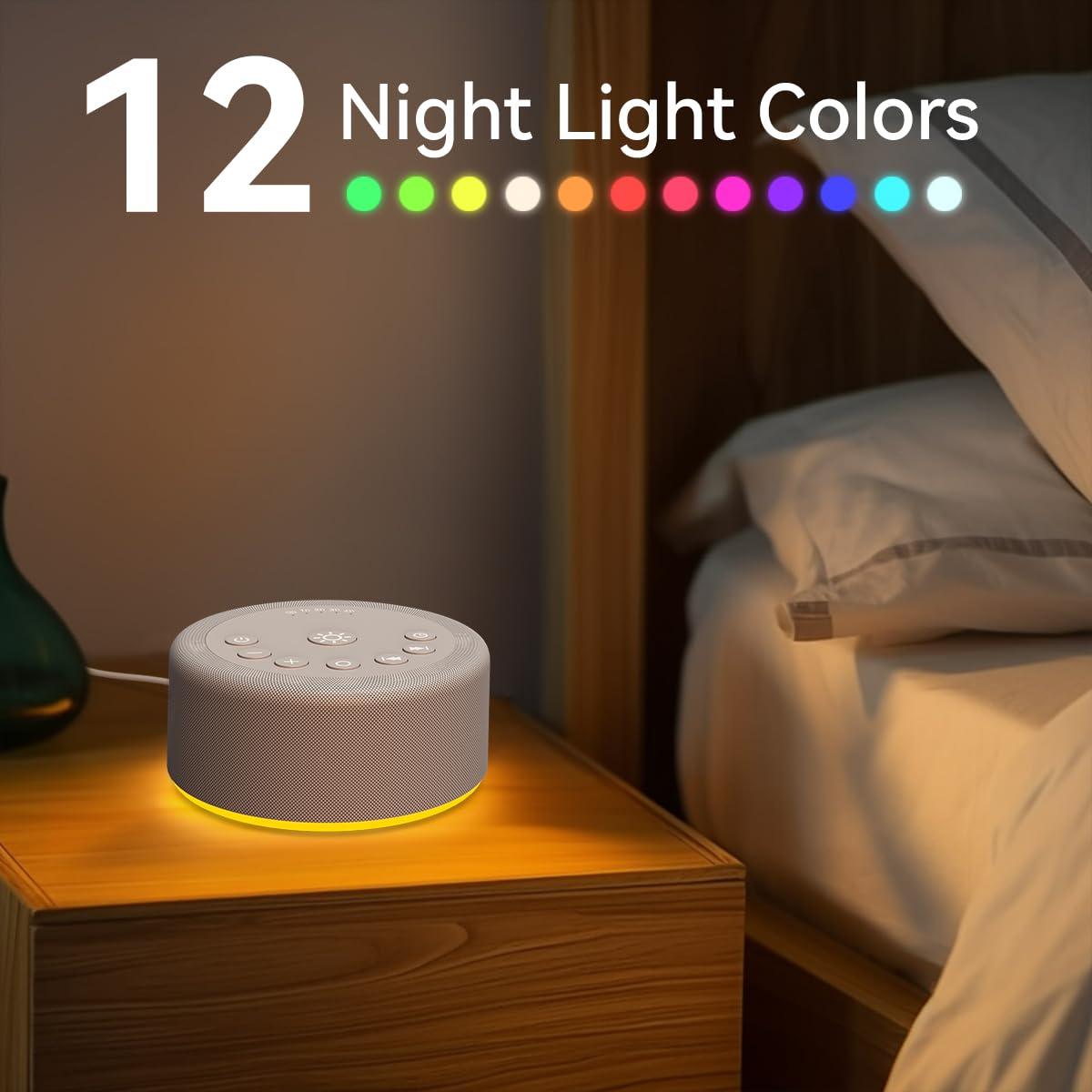 Hushing Sound Machine Night Light White Noise Machine 30 Non Looping Sounds 12 Lights 5 Timers 36 Adjustable Volume Memory Function Brown Noise Sleep Sounds Machine for Baby Kids Adult & Home Office Travel