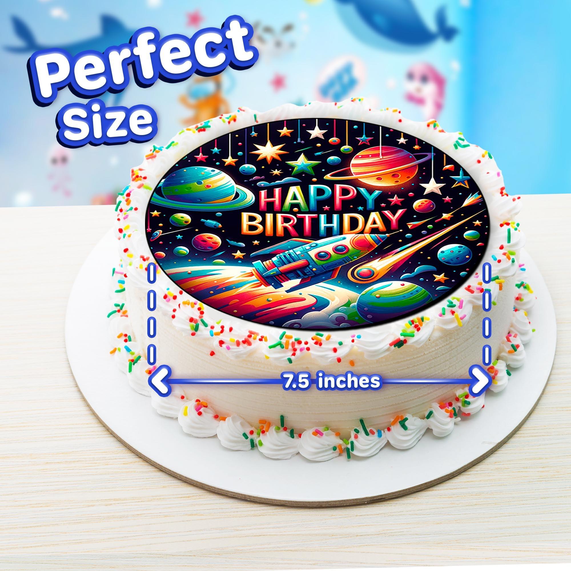 NATURAL BEHAVIOUR 7.5x Inch Edible Cake Toppers Space Themed Birthday Party Collection of Edible Cake Decorations