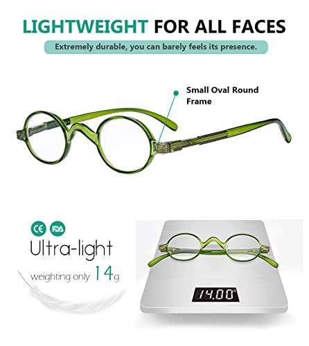 Eyekepper Eyekepper Small Oval Round Reading Glasses Vintage Mini Reader Eyeglasses for Men Women Reading with Spring Hinges Green Frame +2.50