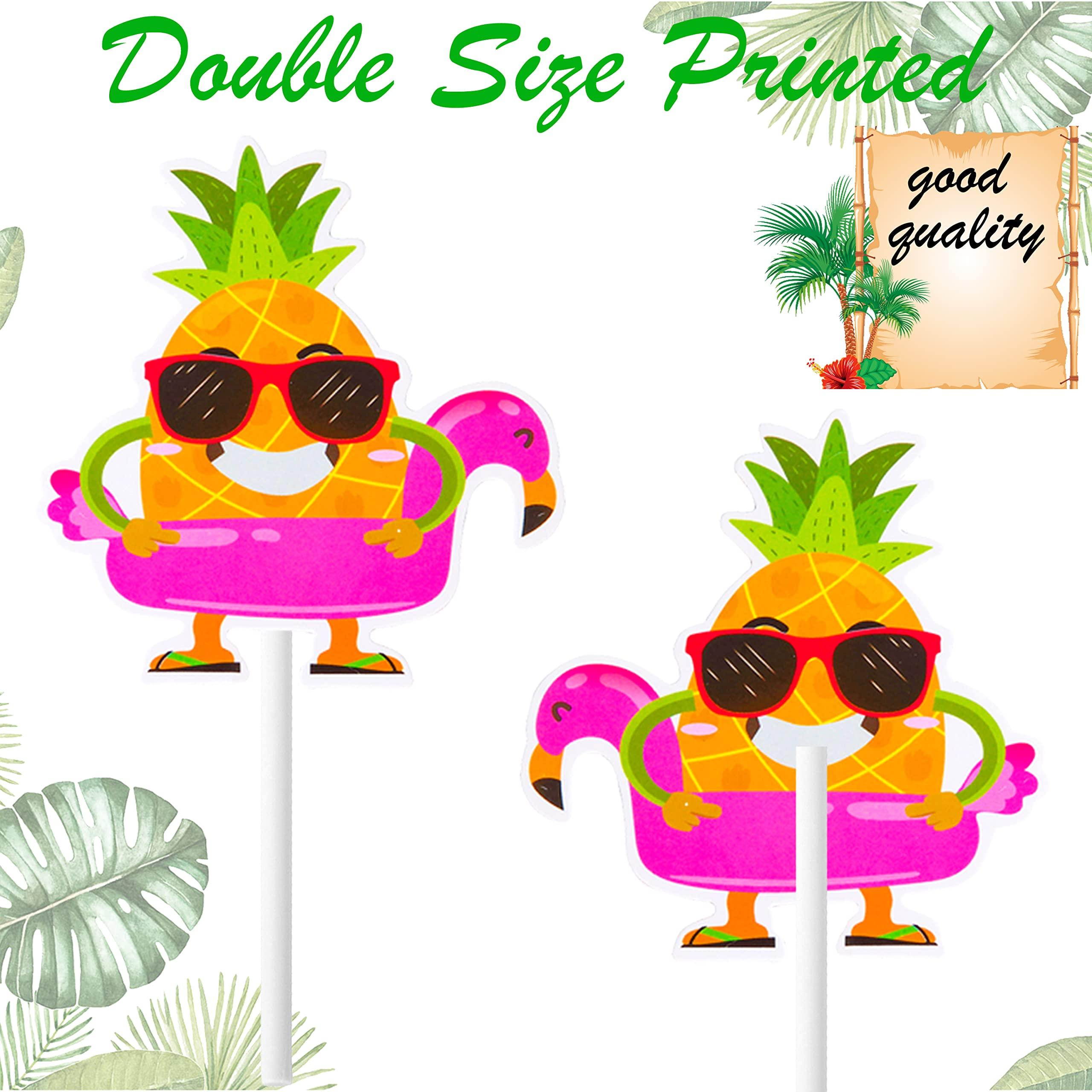 C L cooper life 32 Pcs Hawaii Aloha Luau Cupcake Toppers Hawaiian Tropical Summer Theme Birthday Party Cake Decorations with Palm Leaves Flamingo Tiki Coconut Pattern