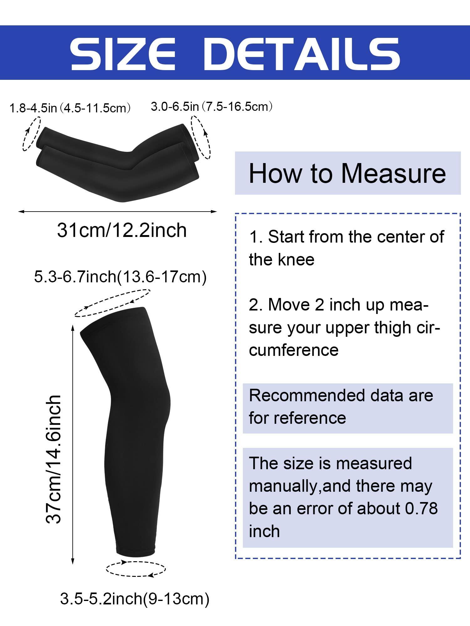 Leitee 8 Pairs Kids Long Compression Leg Sleeves and Compression Arm Sleeves Compression Sleeve Non Slip Leg Wraps for Boys Girls(Black, White)