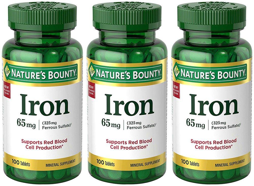 Nature's Bounty Iron 65 mg, 3 Bottles (100 Count)