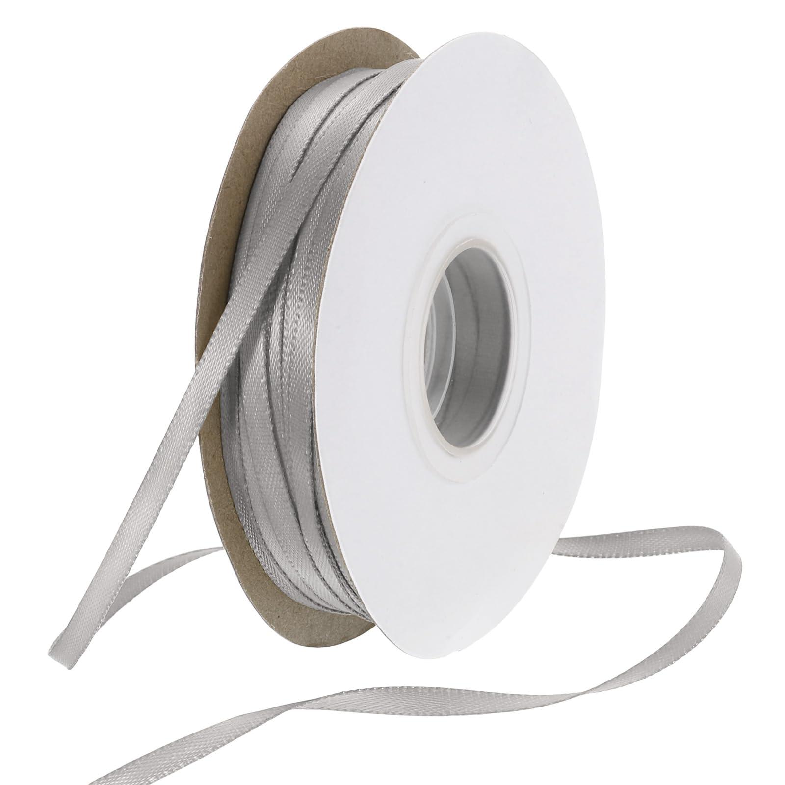 Rebower Rebower 1/8 Inch 50 Yard Satin Ribbon Thick Double Face Grosgrain Silk Ribbon, [for Gift Wrapping, Hair Bows, Wedding, Cake, Flower] - Grey