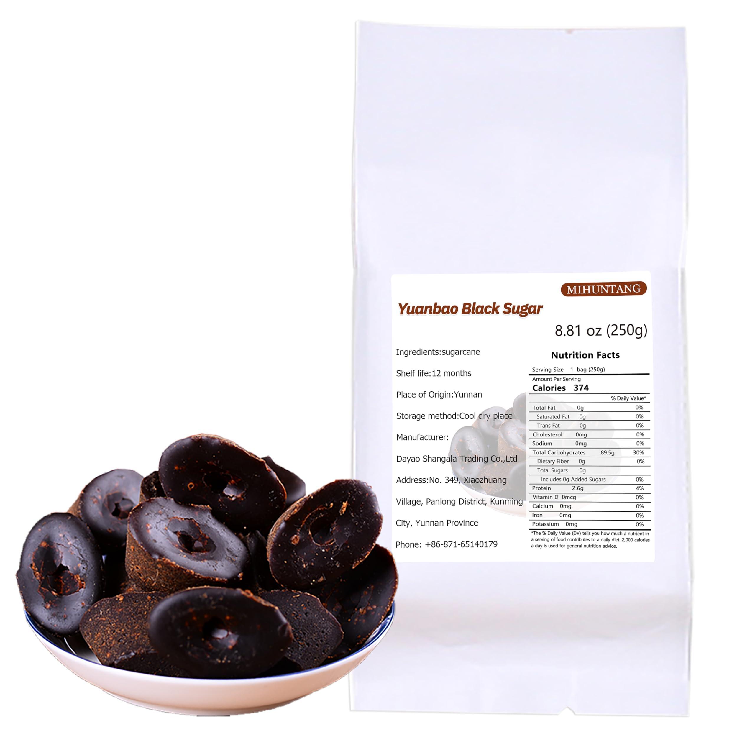 MIHUNTANG Black sugar 8.81oz Cubes Chinese Traditional Yuanbao black sugar- Handmade Pure Raw Sugarcane Dark Black Sugars 250g