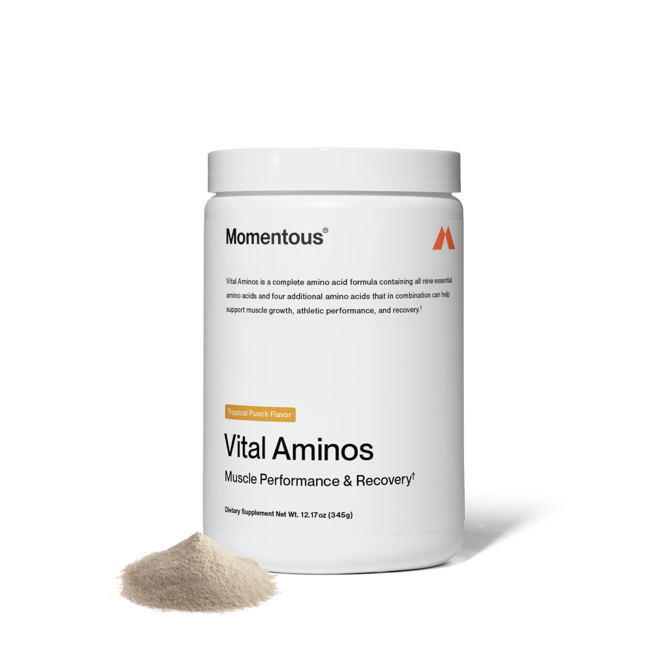 Momentous Momentous Vital Aminos Powder Supplement - BCAA & EAA, Tropical Punch - NSF Certified, GMO-Free, Gluten Free, 30 Servings (Package May Vary)