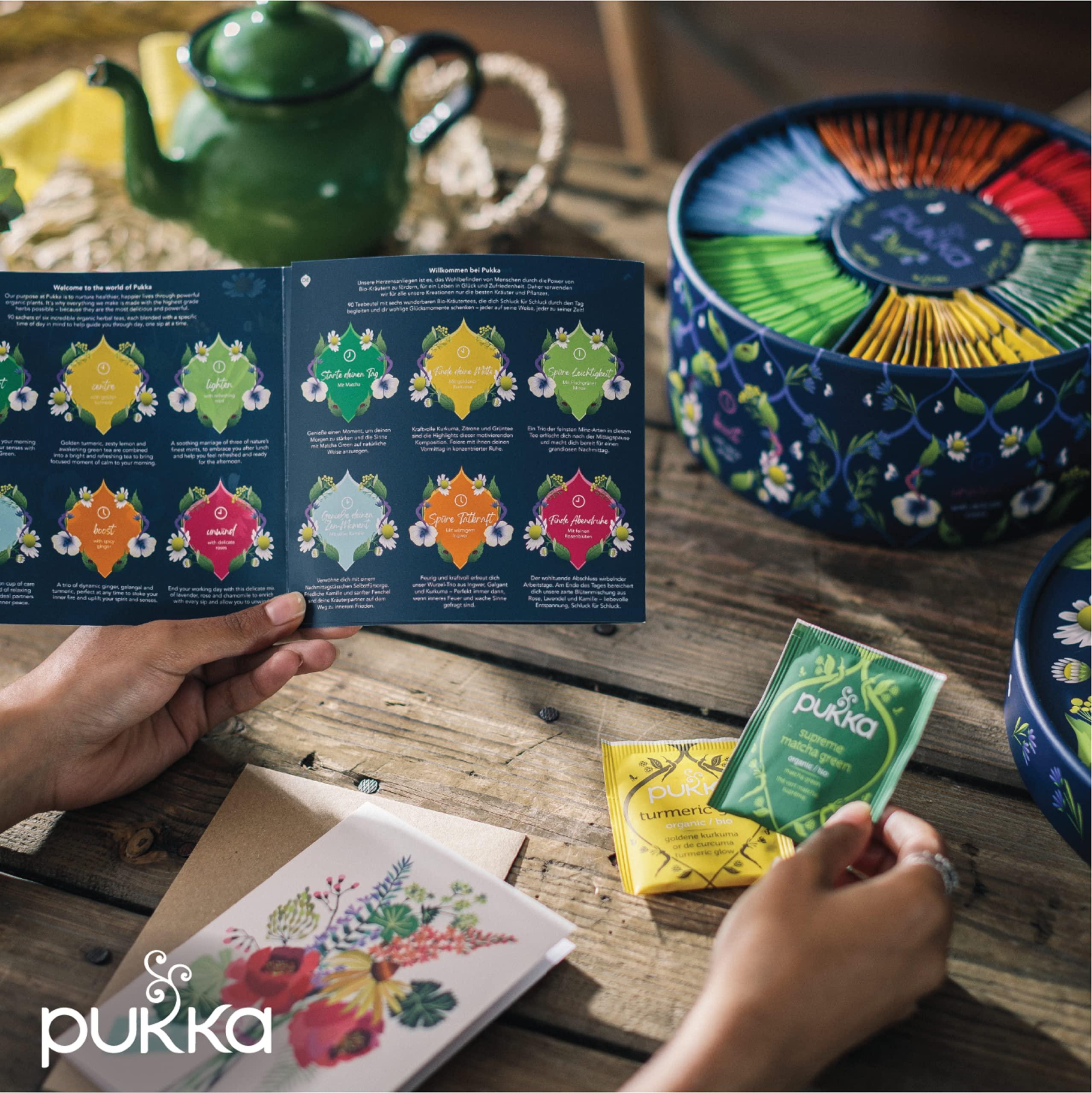 Pukka Pukka Tea Organic, Herbal Tea Sampler For Everyday Wellness, Best for Birthdays, Anniversaries & Holidays, Caffeine Free, 90 Bags, 6 Flavors