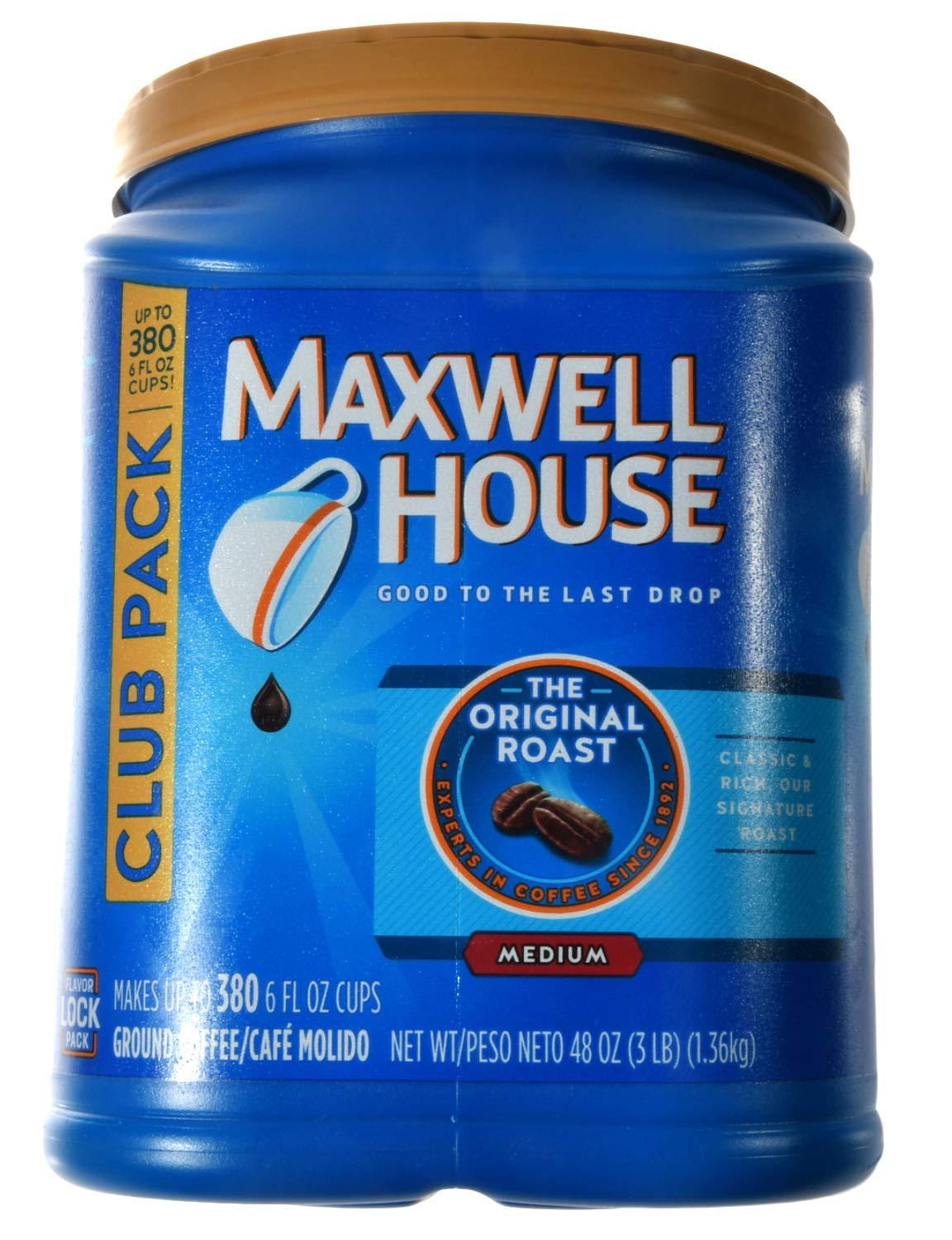 MAXWELL HOUSE MAXWELL HOUSE The Original Roast Ground Coffee, Medium Classic and Rich Our Signature Club Pack, up to 380, 48 Oz