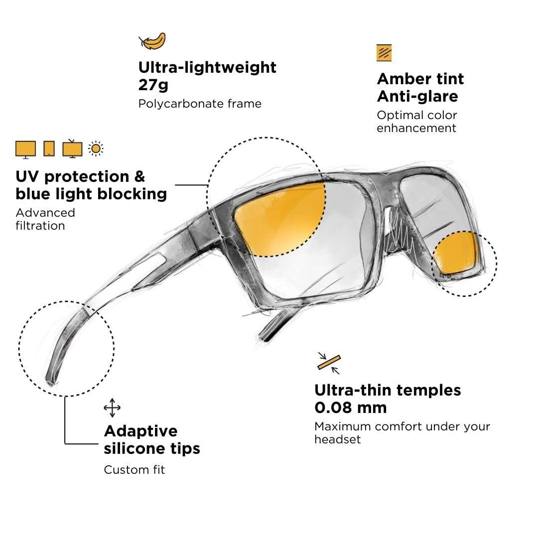 Horus X Horus X - Gaming Glasses | Blue Light Blocking Computer Screen Glasses | Anti Fatigue & Eyestrain for Men and Women | Black