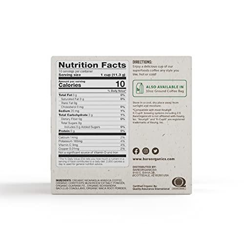 BareOrganics BareOrganics 13214 ENERGIZING USDA Organic Coffee Infused with Superfoods & Probiotics, Organic Coffee Pods, Keurig K-Cup Compatible Organic Coffee Pods, Vegan, Gluten Free, 10 Single (Pack of 2)