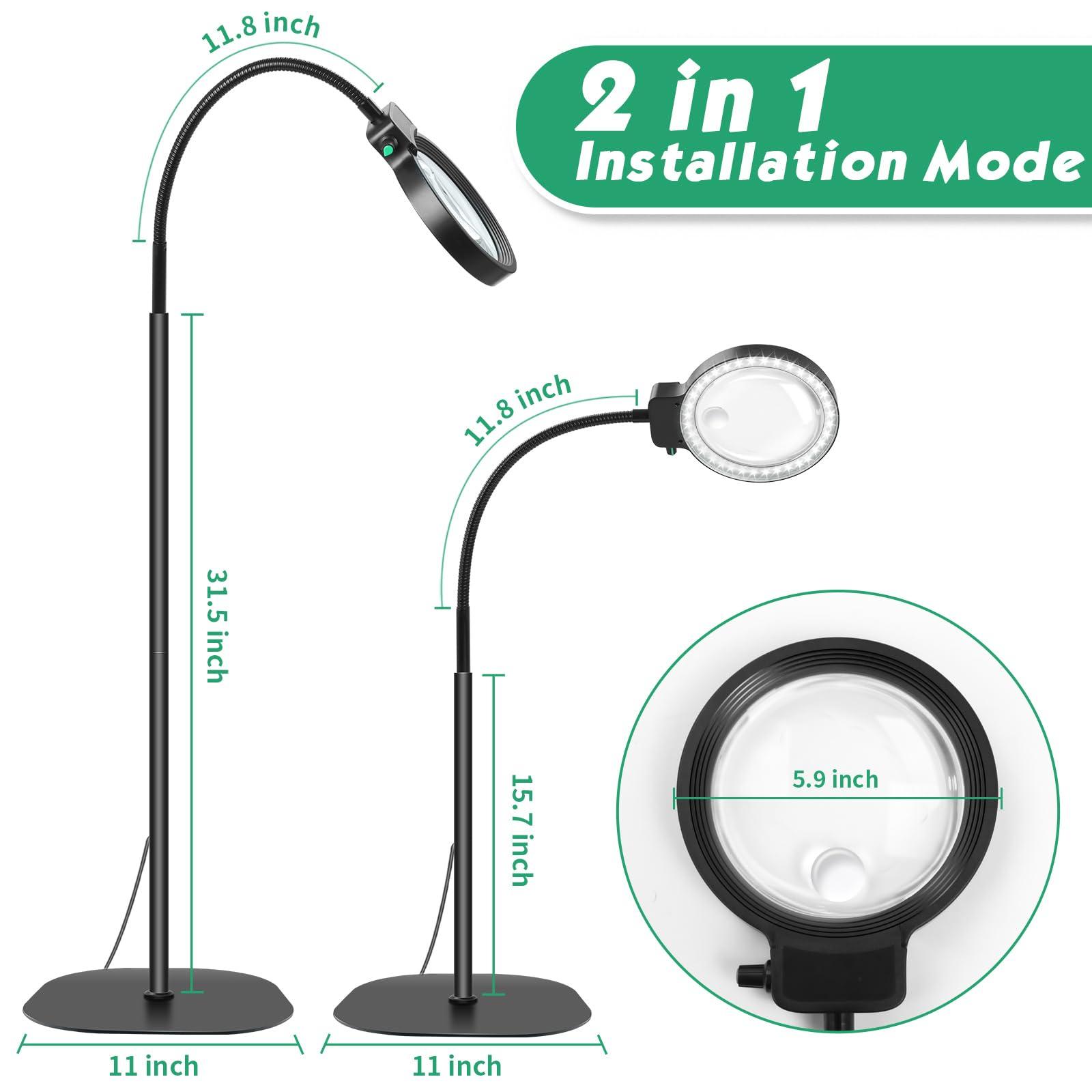 NZQXJXZ 10X 30X Floor Magnifying Glass with Light and Stand,36 LED Flexible Gooseneck Floor Magnifying Lamp, Adjustable Brightness Large Lighted Magnifiers for Reading,Sewing,Crafts,Painting,DIY,Close Work