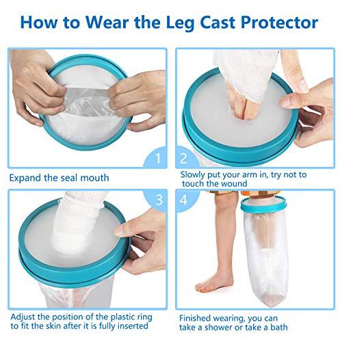 Clheatky Kids Leg Cast Cover Waterproof Leg Cast Cover for Shower Bath Watertight Plastic Protection Keep Bandage Dry, Reusable Foot Cast Protector for Leg, Knee, Foot, Ankle Wound17.5inch)