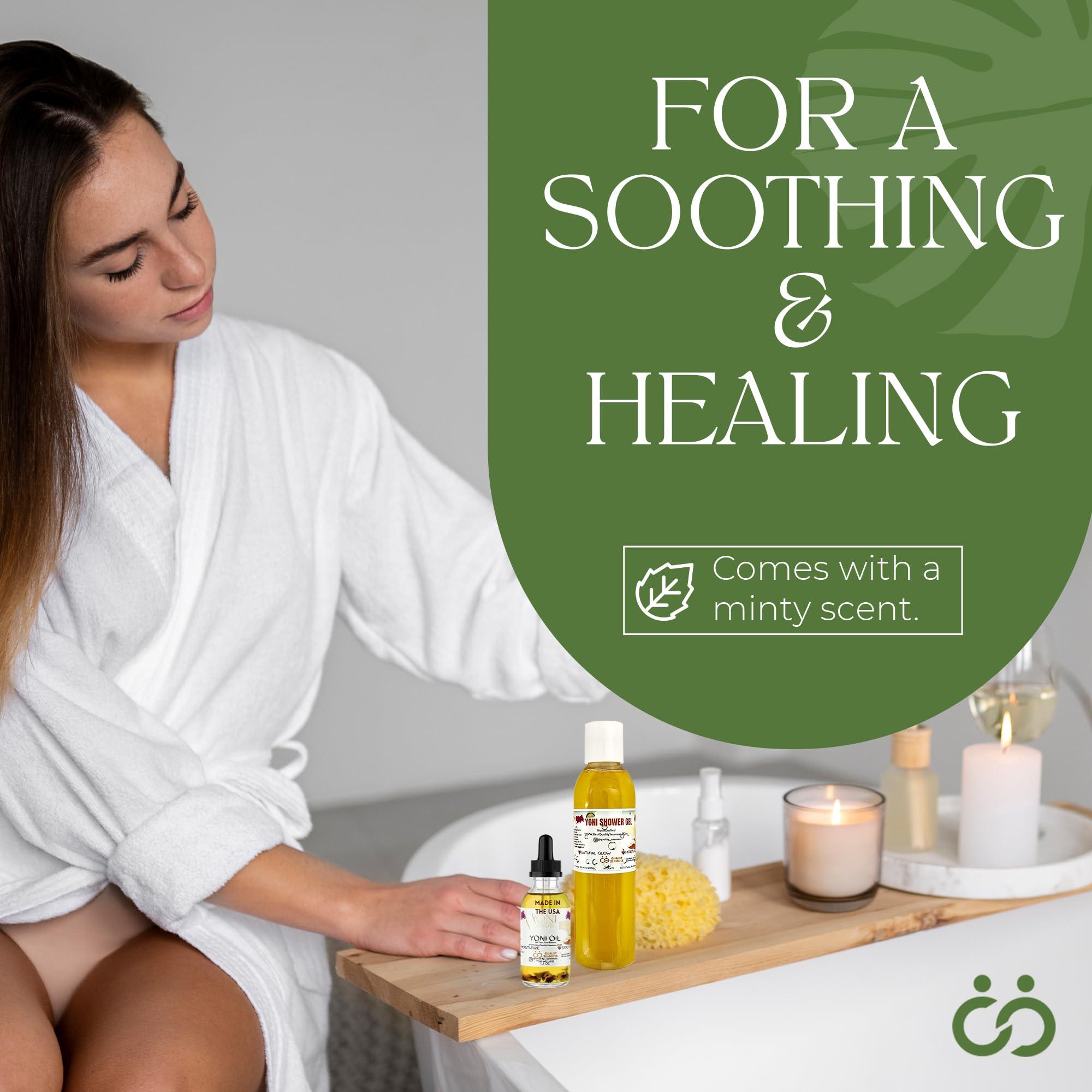 Quality Seamoss and Yoni Oil Yoni Wash Shower Gel (7 oz) and Yoni Oil (1.1 oz) Bundle, Includes Body Wash for Cleansing and Feminine Care Oil for pH Balance and Odor Control, Natural Feminine Hygiene Products, Body Care Bundle