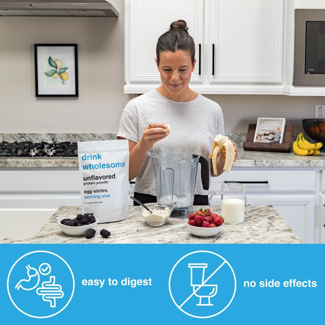drink wholesome drink wholesome Unflavored Egg White Protein Powder | for Sensitive Stomachs | Gut Friendly | Low FODMAP | Dairy & Lactose Free | Carnivore & Paleo | Safe for Kids & Seniors